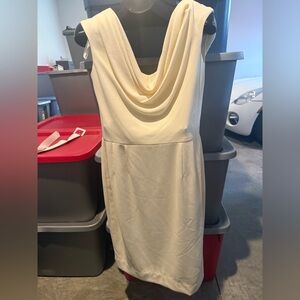 Elegant Cream Draped Neck Women’s Dress mp14